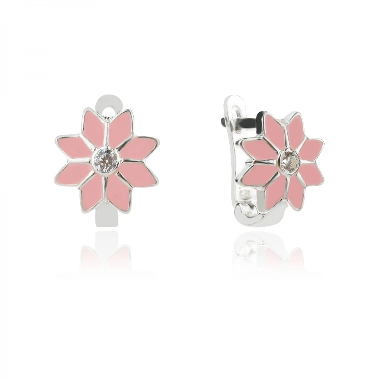 Детски сребърни обеци Pink flower Детски сребърни обеци Pink flower