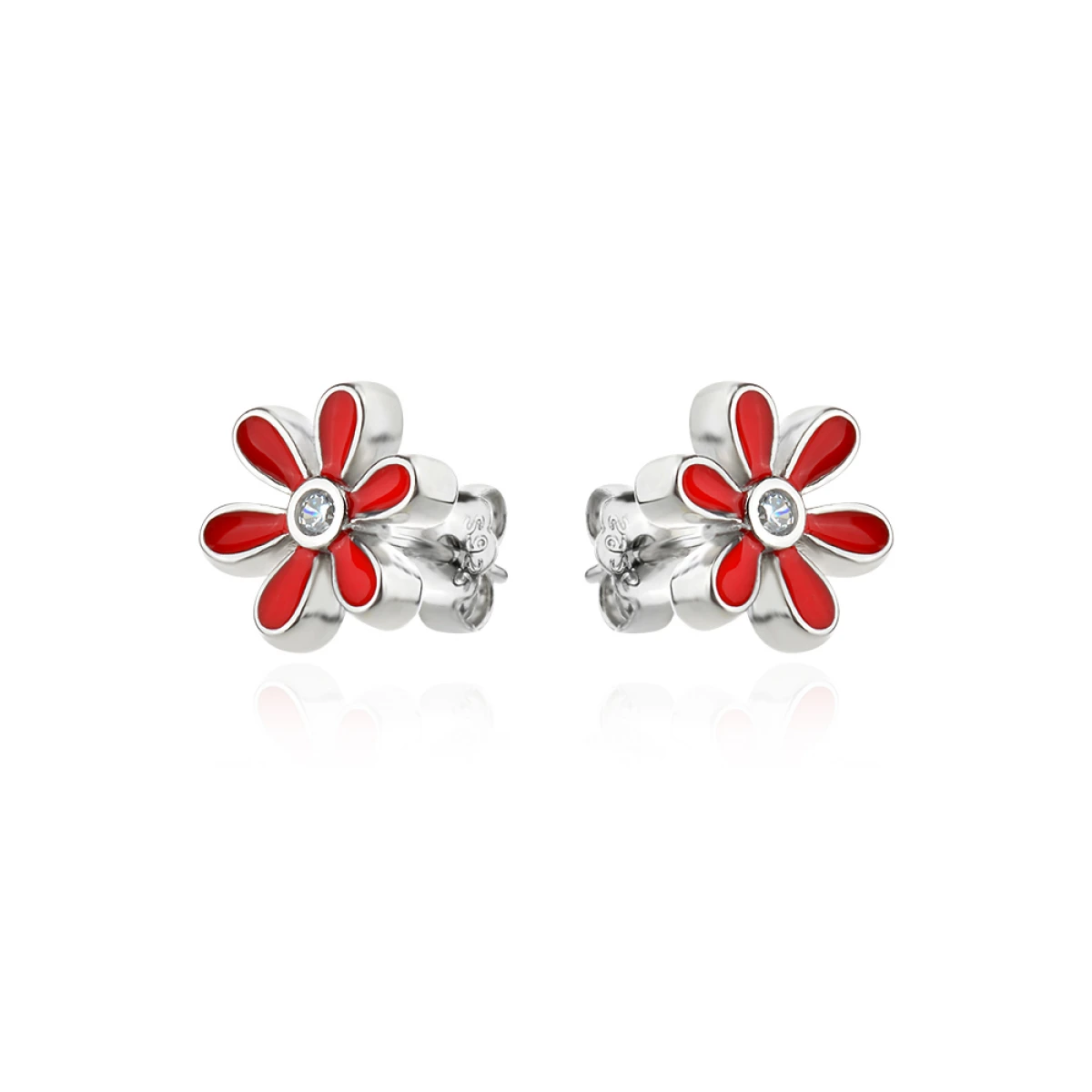 Детски сребърни обеци Red flowers