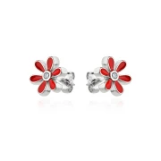 Детски сребърни обеци Red flowers