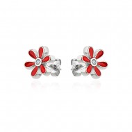 Детски сребърни обеци Red flowers