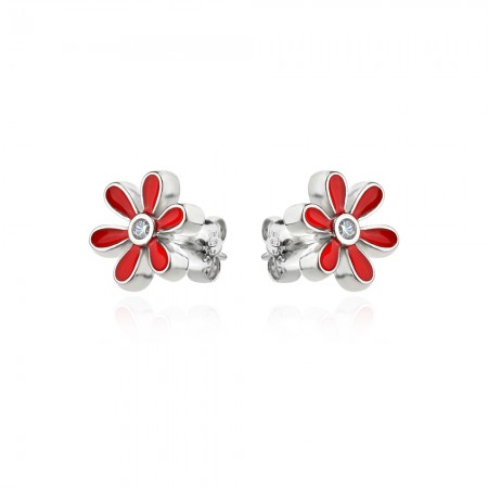 Детски сребърни обеци Red flowers