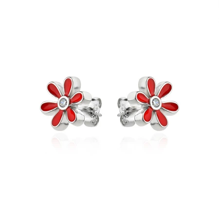 Детски сребърни обеци Red flowers Детски сребърни обеци Red flowers