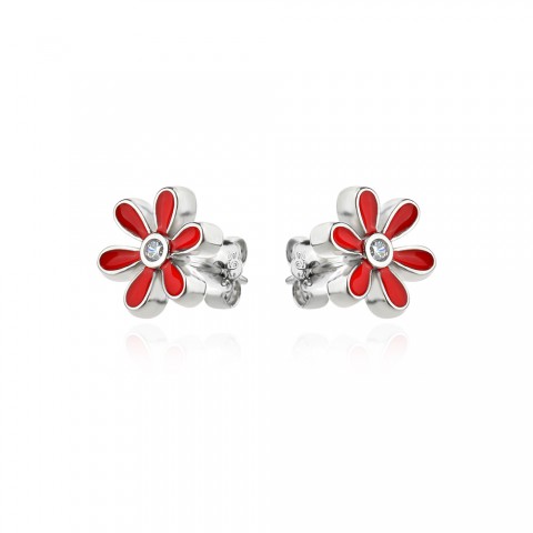 Детски сребърни обеци Red flowers