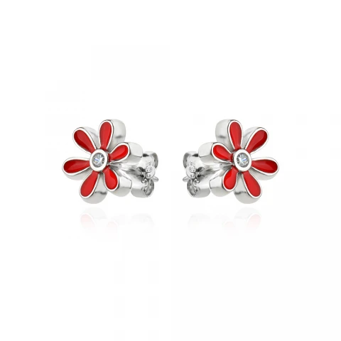 Детски сребърни обеци Red flowers Детски сребърни обеци Red flowers