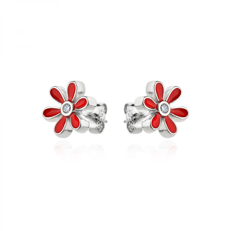 Детски сребърни обеци Red flowers
