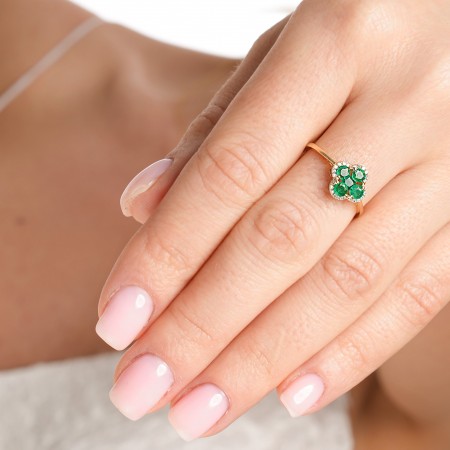 Пръстен С Диаманти и Изумруди Aura Clover Пръстен С Диаманти и Изумруди Aura Clover