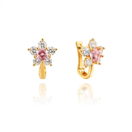Златни детски обеци Pink Flowers Златни детски обеци Pink Flowers