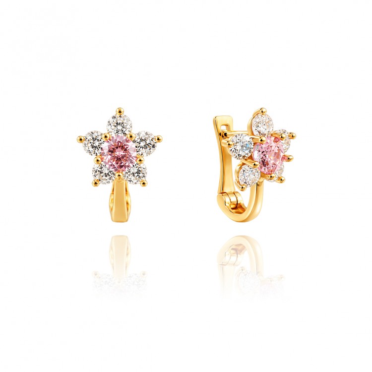Златни детски обеци Pink Flowers Златни детски обеци Pink Flowers