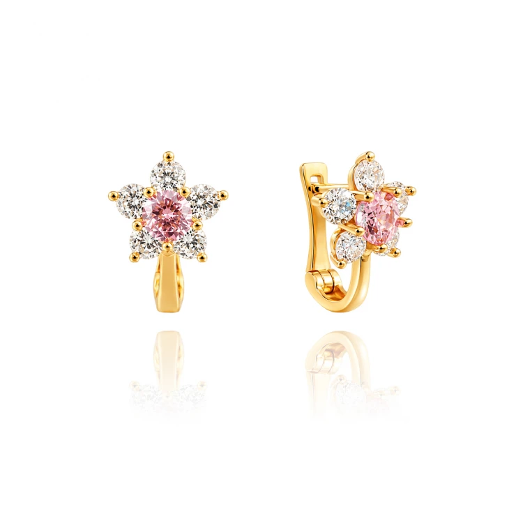 Златни детски обеци Pink Flowers Златни детски обеци Pink Flowers