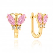 Златни детски обеци Pink Butterfly