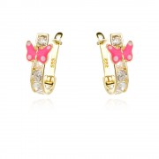 Златни детски обеци pink butterfly