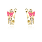 Златни детски обеци Pink Butterfly