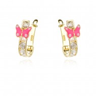 Златни детски обеци pink butterfly