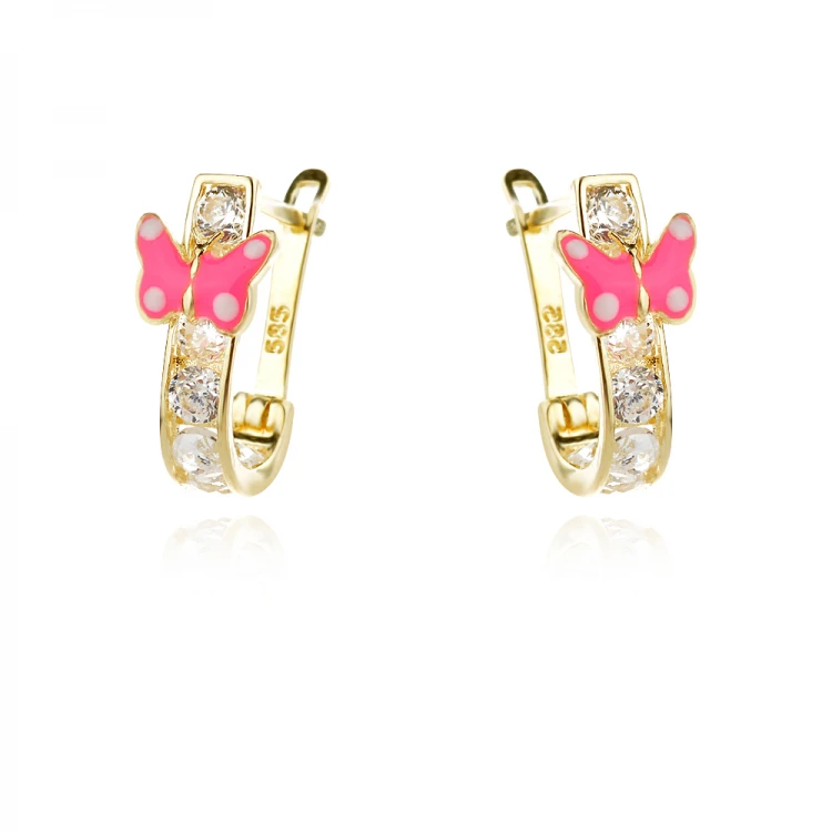 Златни детски обеци Pink Butterfly Златни детски обеци Pink Butterfly