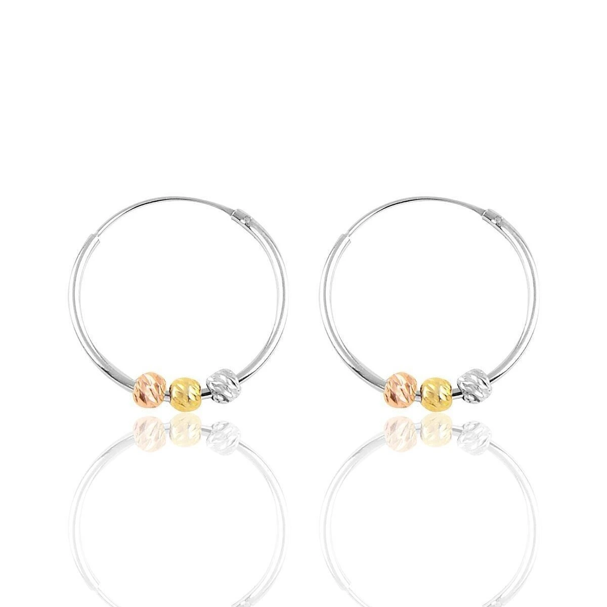Сребърни обеци Халки с диамантирани топчета
