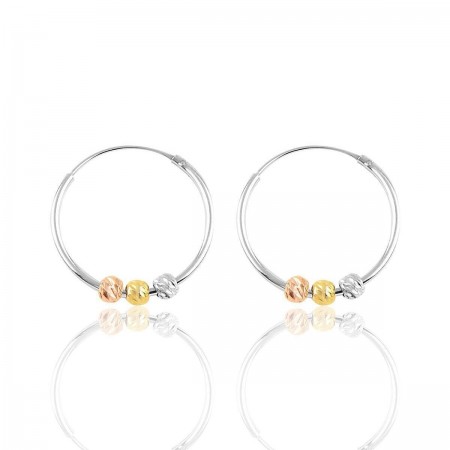 Сребърни обеци Халки с диамантирани топчета