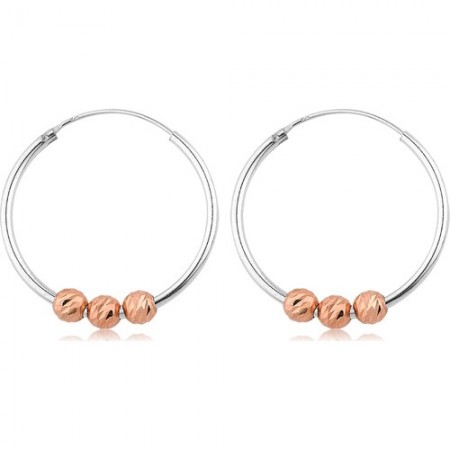 Сребърни обеци Халки с диамантирани топчета