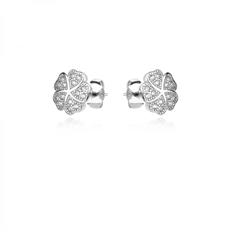 Сребърни обеци Pave Clover
