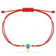 Гривна с червен конец и златен елемент синьо око Гривна с червен конец и златен елемент синьо око