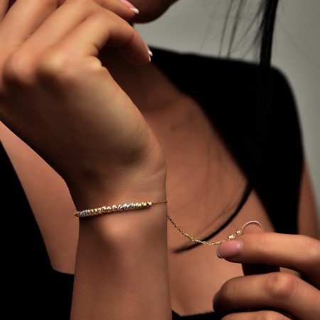 Златна гривна Diamond cut ball 2