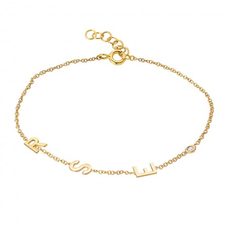 Златна гривна с буква и камъче Златна гривна с буква и камъче