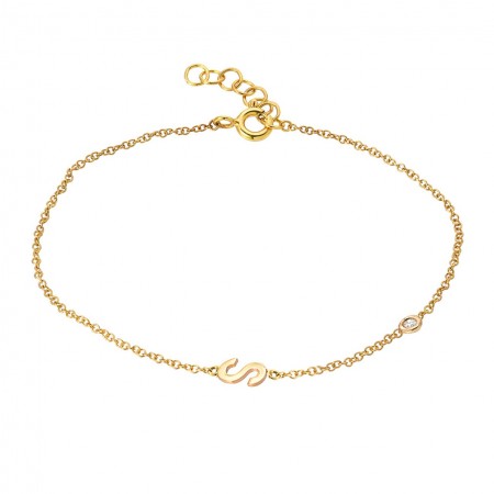 Златна гривна с буква и камъче Златна гривна с буква и камъче